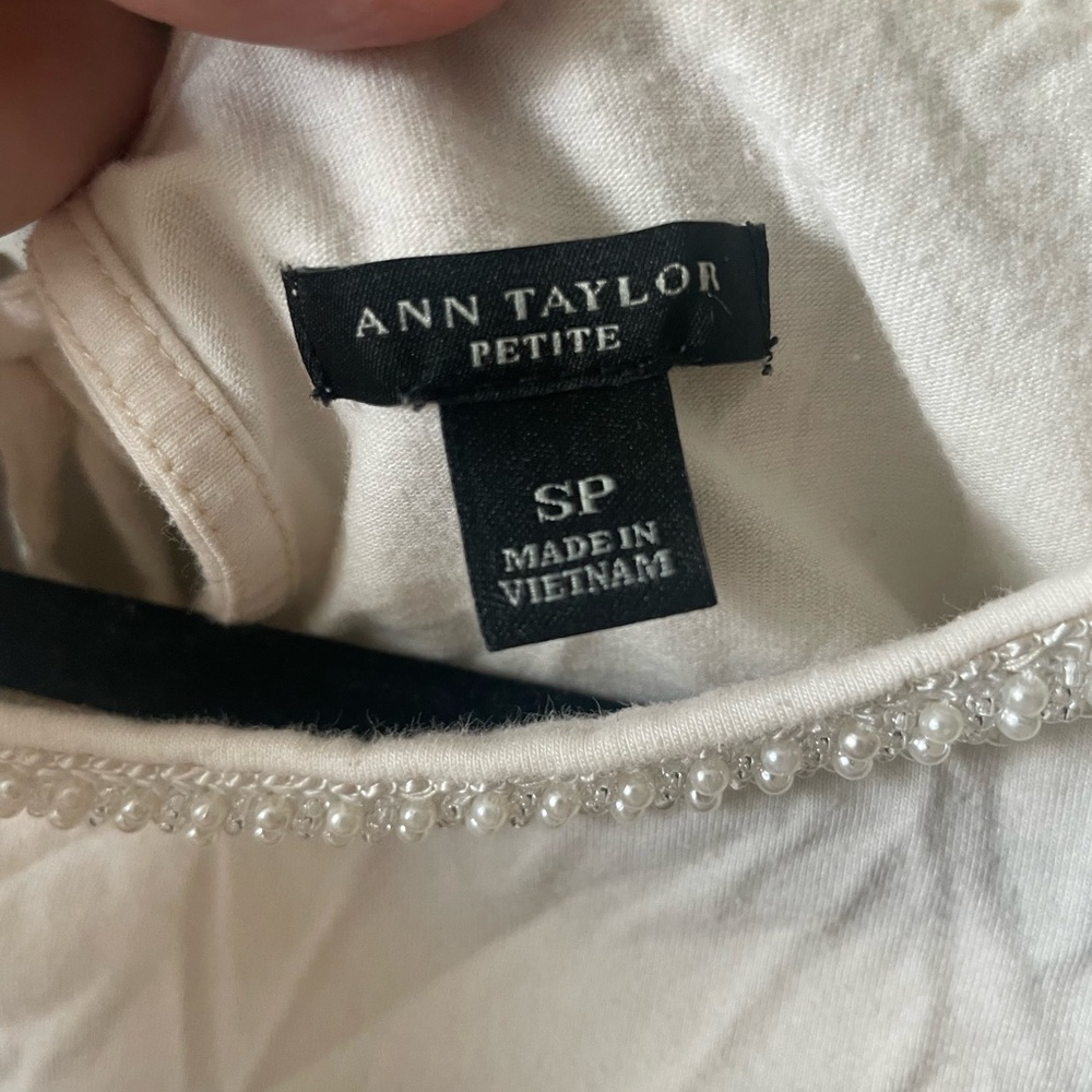Ann Taylor Petite Cream Top with Pearl Detail